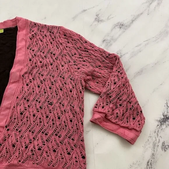 Sigrid Olsen Vintage y2k Cropped Cardigan Sweater Size XL Pink Brown Crochet Bow - Picture 3 of 11